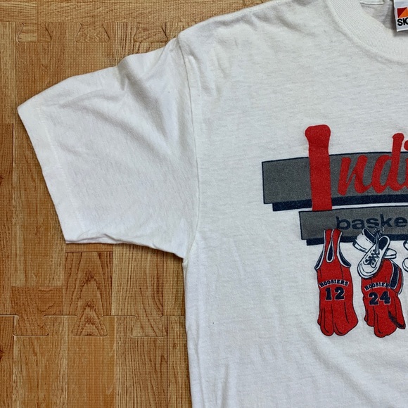 Vintage Indiana Basketball Shirt Mens L White Signal Tee Single Stitch Rare IU - Picture 4 of 9